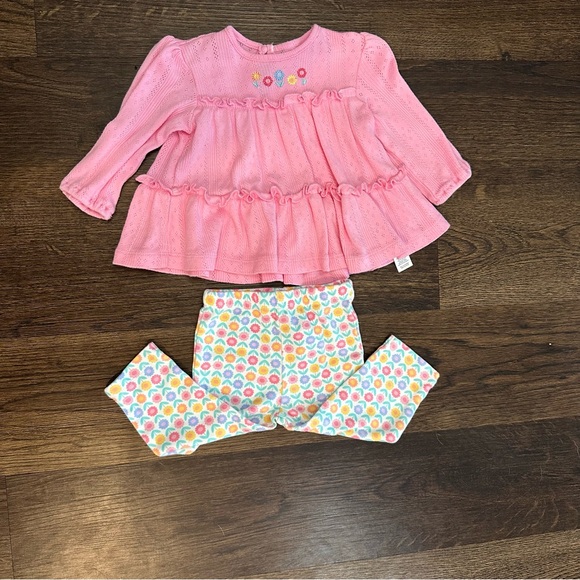 Other - Pink Ruffled Top and Colorful Leggings Set